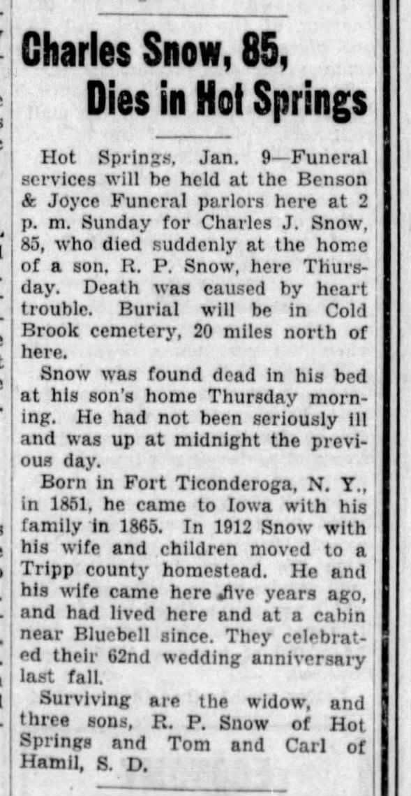 Charles J Snow obit